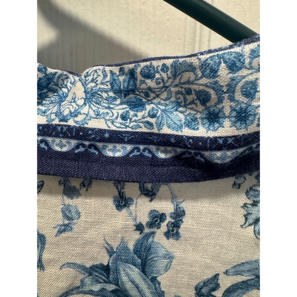 Magaschoni Blue Floral Linen Button Front Shirt Size S/P - Picture 8 of 8